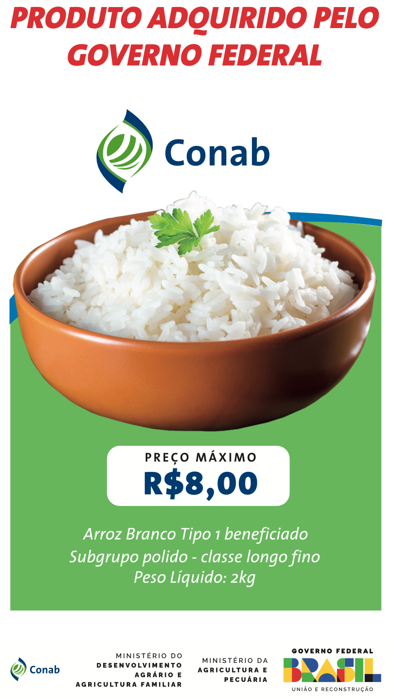 Arroz comprado pela Conab terá preço máximo de R$ 4 o quilo ao consum