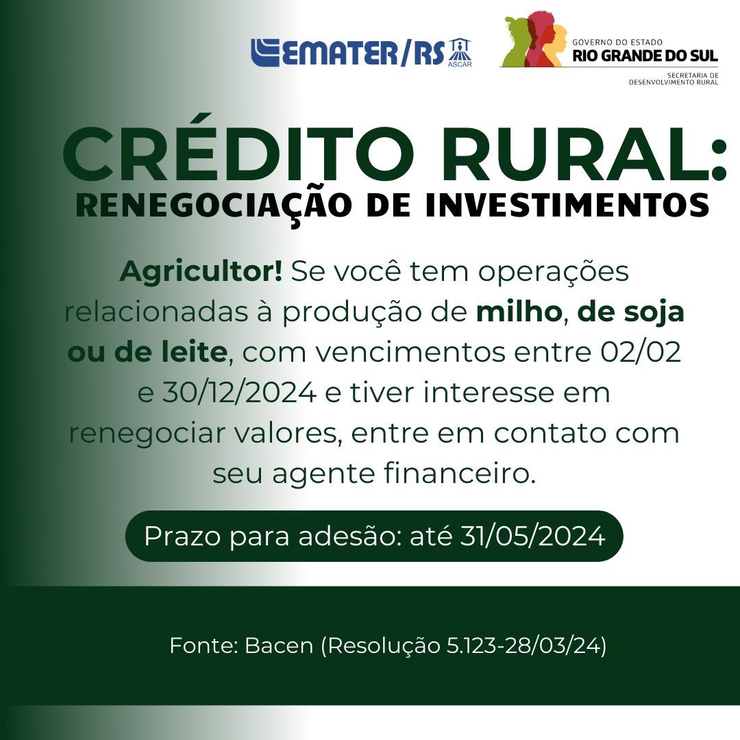 Produtores gaúchos que tiveram perdas por eventos climáticos podem renegociar operações de crédito rural